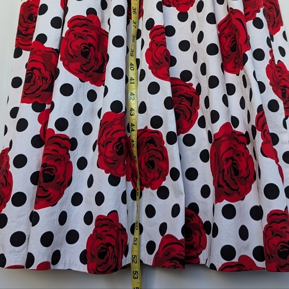 Dainty Jewells Floral Polka Dot Maxi Dress ¾ Sleeve Full Skirt Red Black White S - Picture 15 of 16